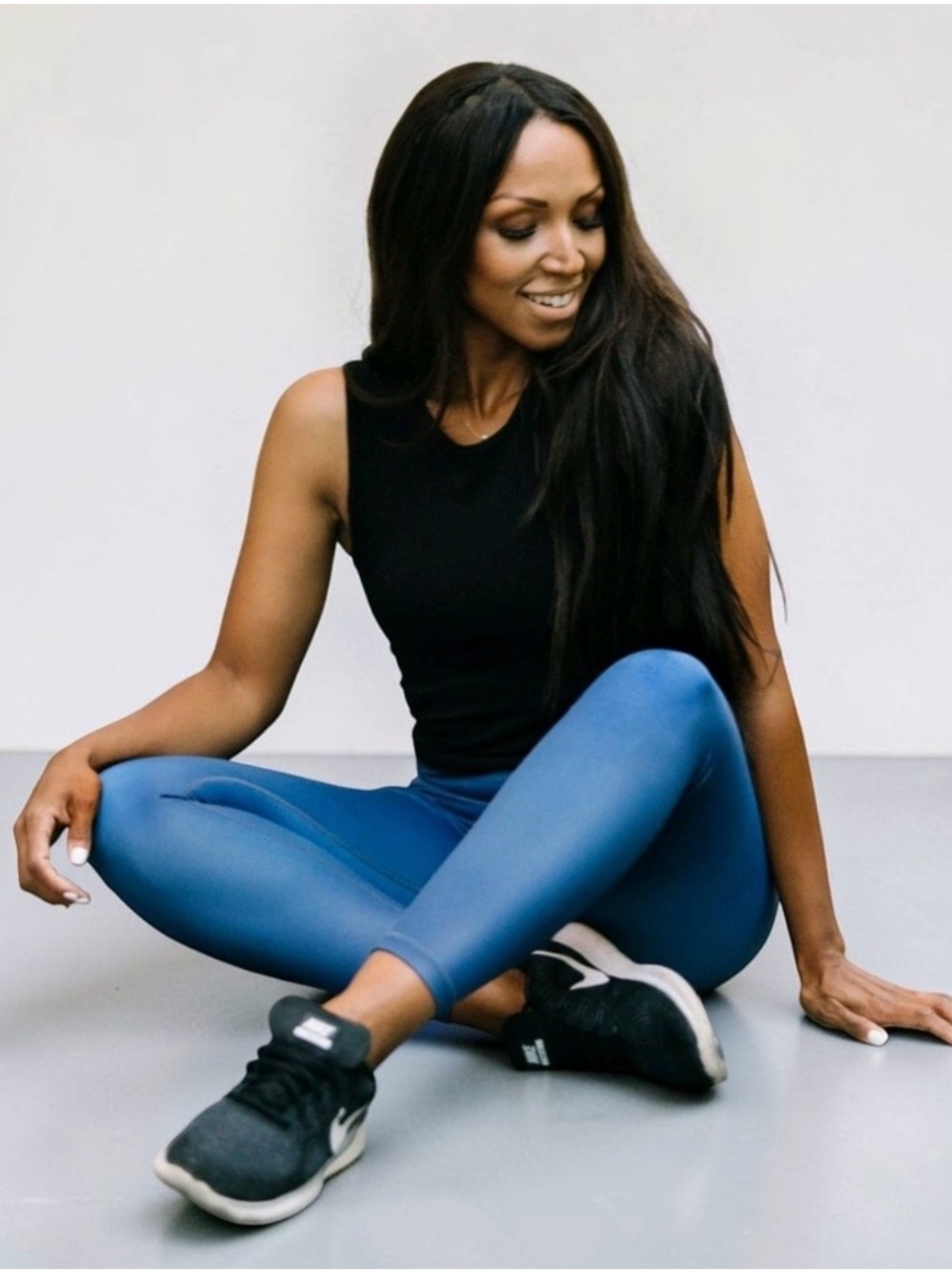 High-Rise Blue Metallic Performance Leggings